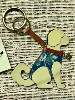 Patricia Nash Molly Butterfly Gardens Print Bag Charm Leather Dog Cream Floral